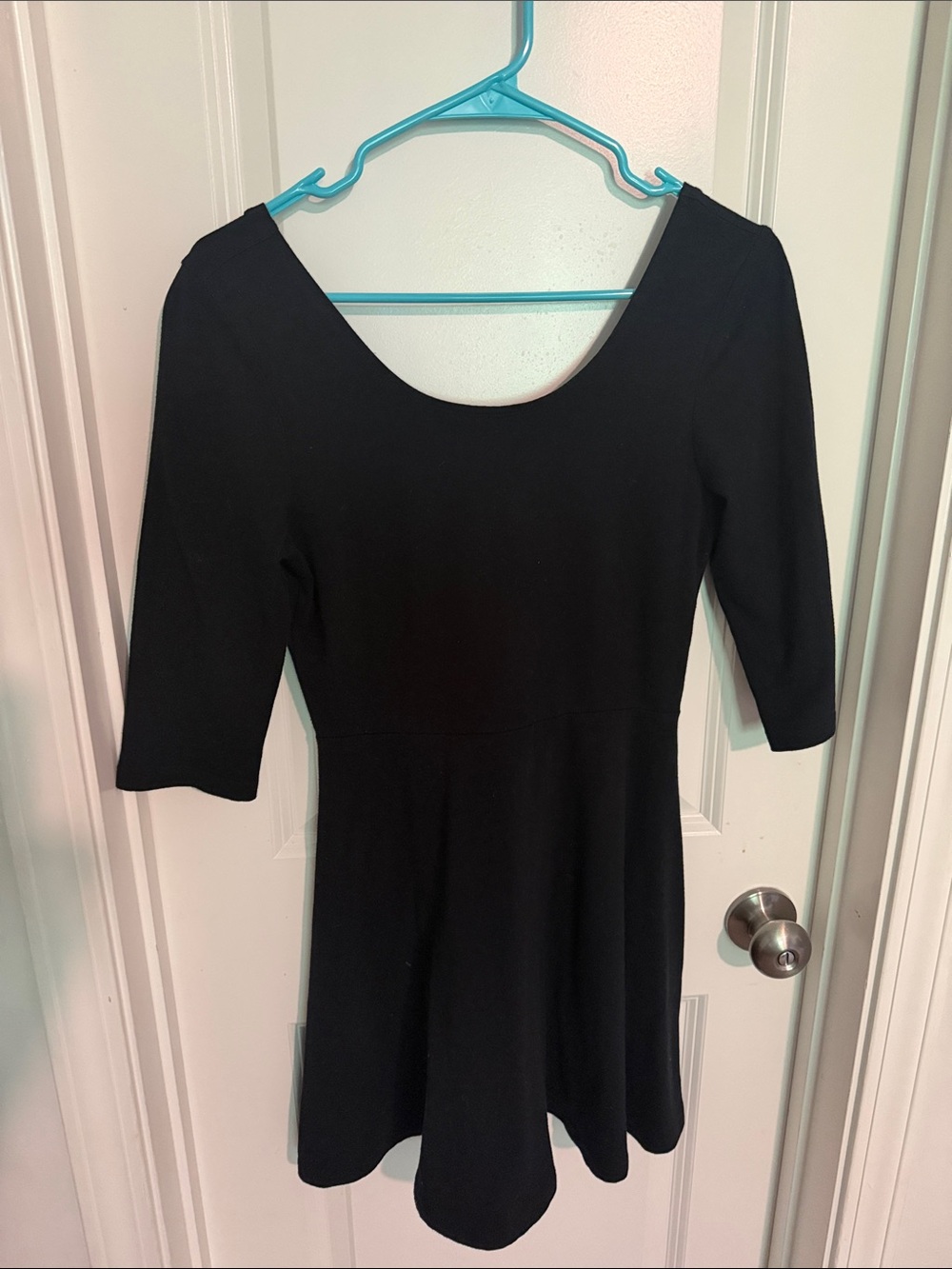 Express Black Scoop-Neck Fit & Flare Long-Sleeve Dress